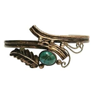 Vintage Navajo Turquoise Sterling Silver Cuff Bracelet Handmade Jewelry
